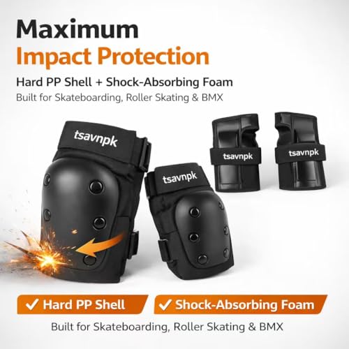 Knee & Elbow Pads Set with Wrist Guards for Skating