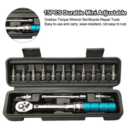 15-Piece Bicycle Repair Tool & Torque Wrench Set