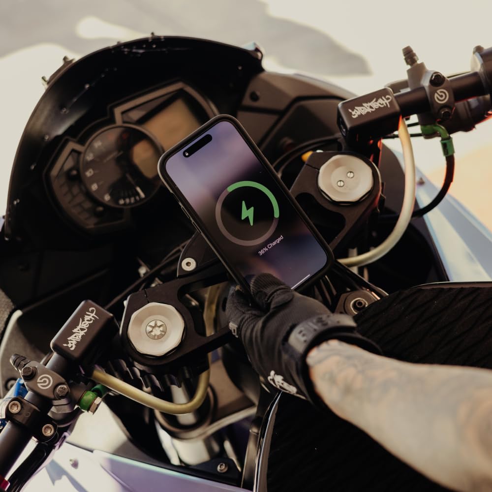 Qi2 Wireless Charging Motorcycle Stem Phone Mount with Vibration Isolation