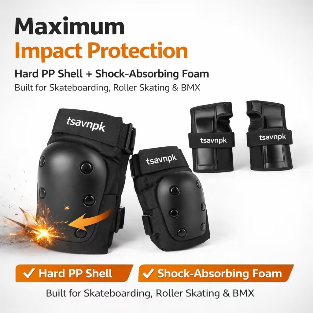 Knee & Elbow Pads Set with Wrist Guards for Skating