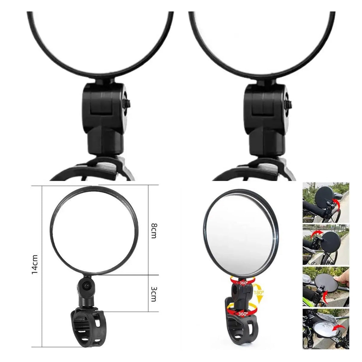 Universal 360° Adjustable Bicycle Handlebar Rearview Mirror