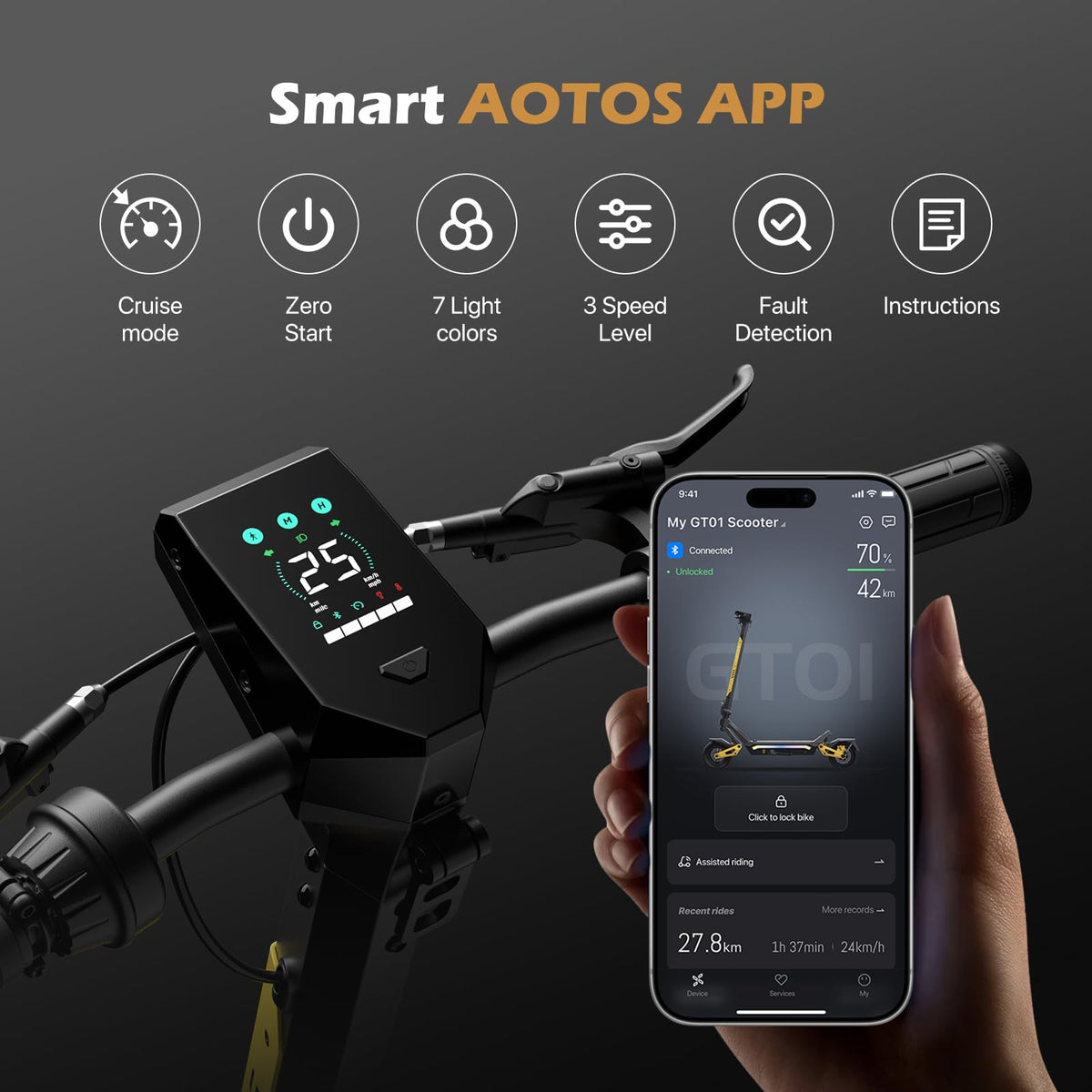 AOTOS GT01 PRO Electric Scooter,Off Road Electric Scooter Adults,Escooter