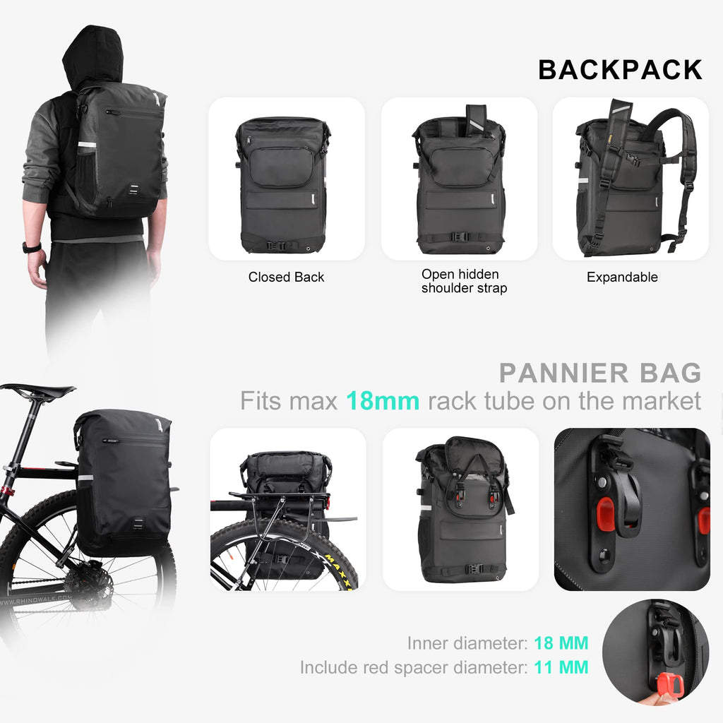 22L Waterproof Bicycle Pannier Bag for Rear Rack Storage