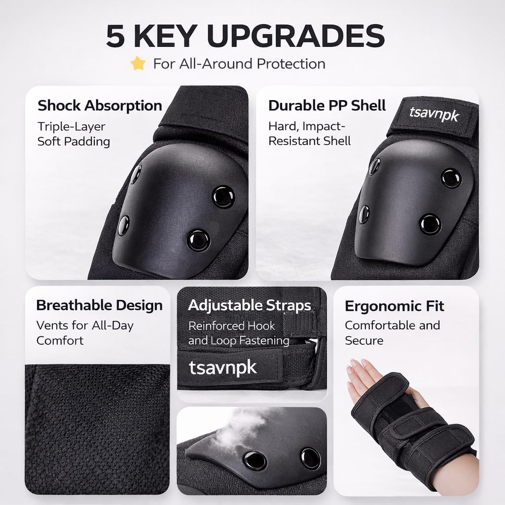 Knee & Elbow Pads Set with Wrist Guards for Skating