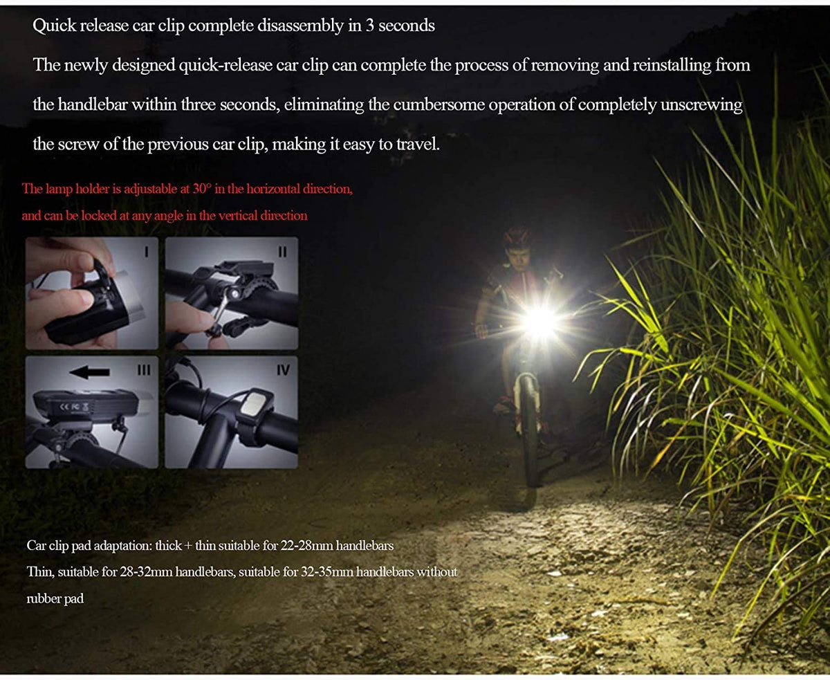 USB Rechargeable Waterproof Bike Headlight with 120° Wide Beam