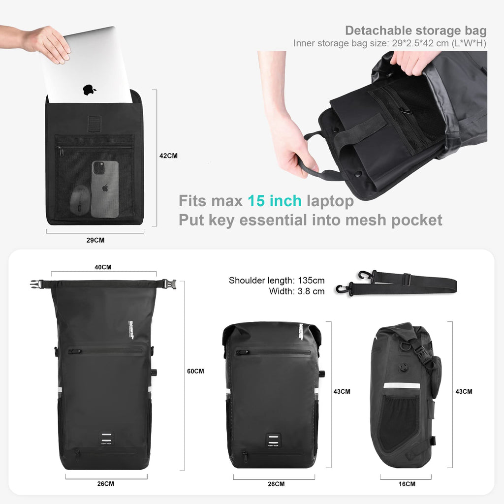 22L Waterproof Bicycle Pannier Bag for Rear Rack Storage